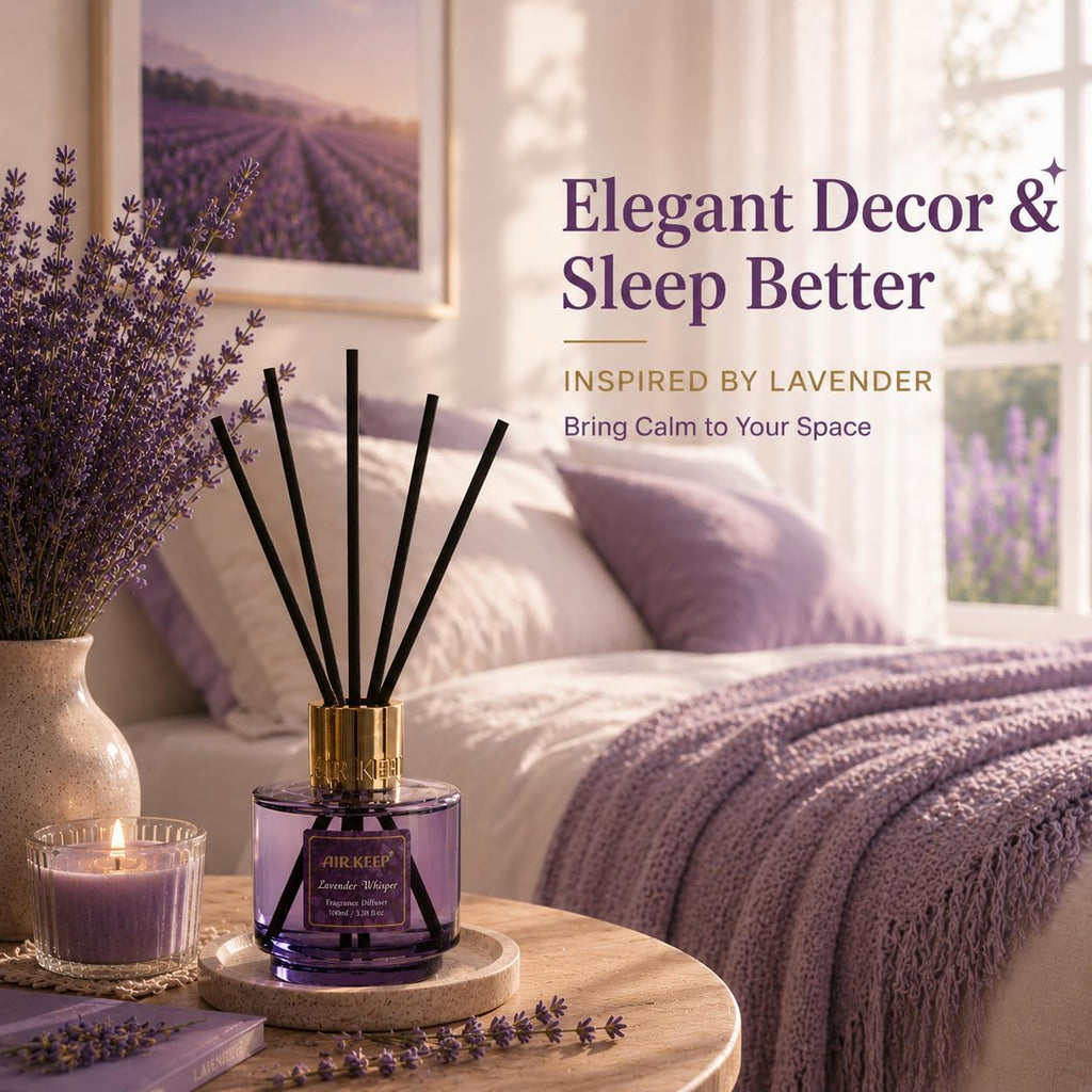 Airkeep Reed Diffuser Set with Refill & 8 Reed Sticks, 6.96 fl oz Lavender Whisper Home Fragrance, Long Lasting Aromatherapy Diffuser for Bedroom, Bathroom & Living Room