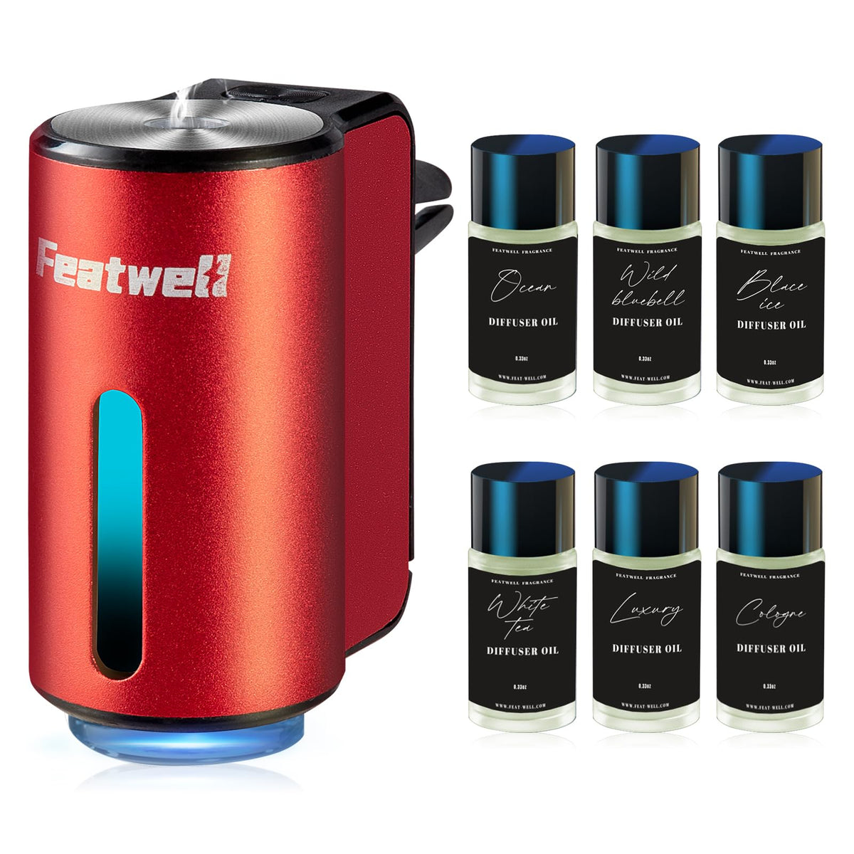 Featwell Car Air Freshener, Three Adjustable Modes Intelligent Car Aroma Diffuser, Rechargeable Car Aroma Diffuser, Black