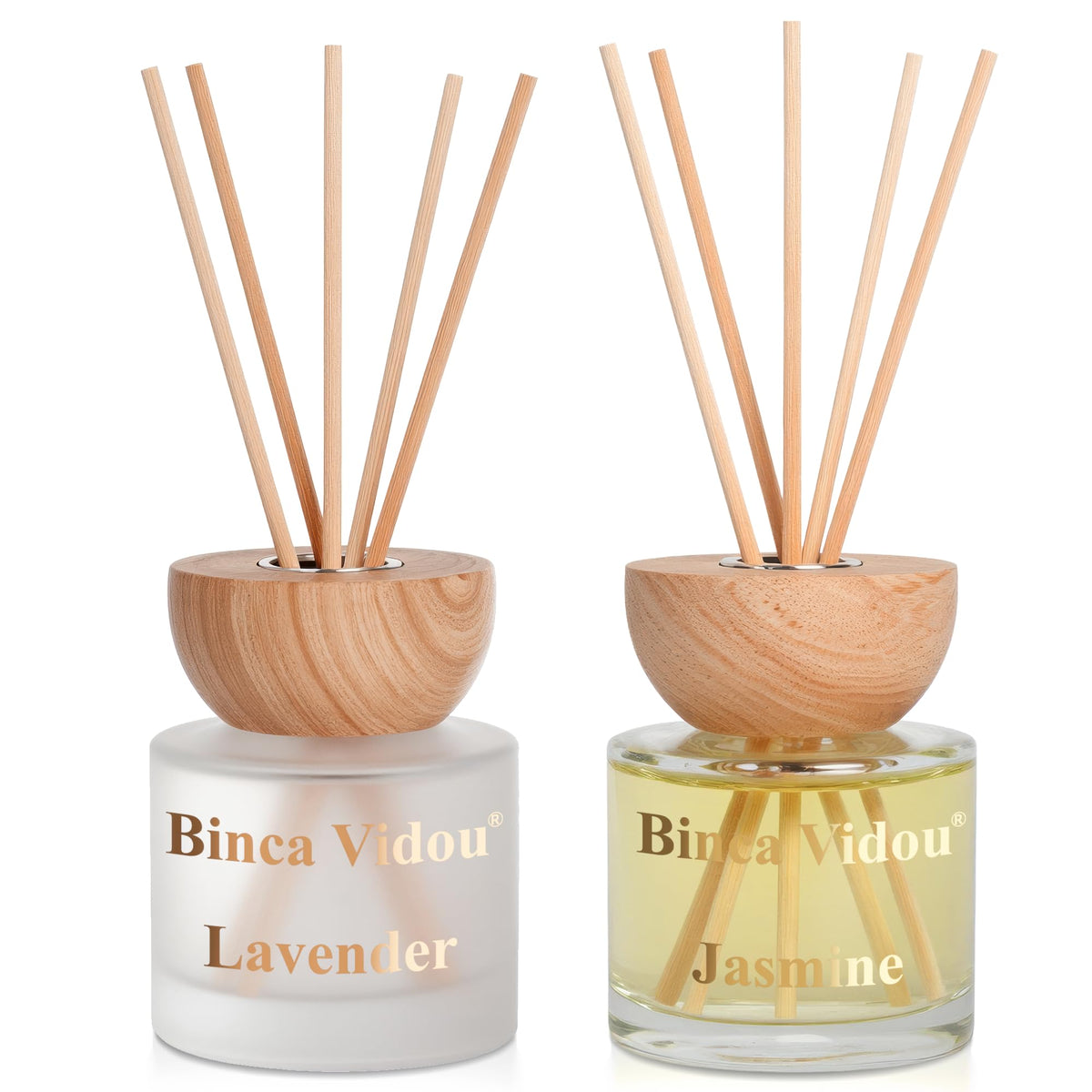 Reed Diffuser Set, Binca Vidou Lavender & Vanilla Natural Scent Oil Diffusers with Sticks for Home Office Bathroom Aromatherapy Decor 1.69oz x 2