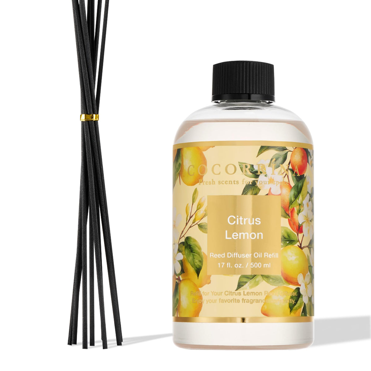 Cocorrína Reed Diffuser Refill Clean Linen 17oz (500ml) with 8 Rattan Sticks - Premium Long-Lasting Scented Oil, Home Fragrance for Bedroom, Bathroom Home Decor