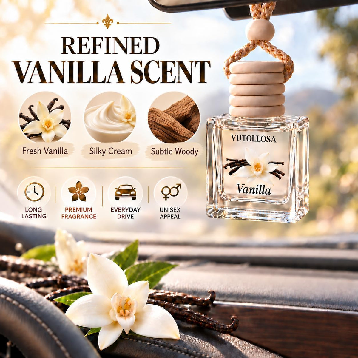 Car Air Freshener Hanging Vanilla 2 Pack,Essential Oils Diffuser Car Scents Decor Air Freshener,Long-Lasting Cute Car Accessories for Women & Men