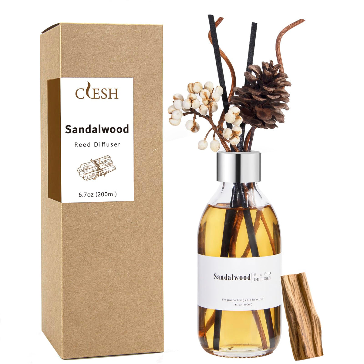Clesh Reed Diffuser Set, 6.7 oz Eucalyptus Scented Diffuser with Sticks, Home Fragrance Reed Diffuser for Bathroom Shelf Decor