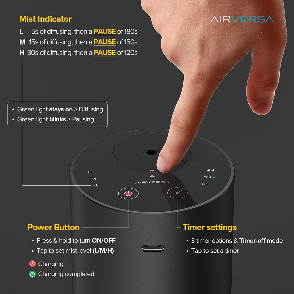 Airversa ADX Waterless Essential Oil Diffuser Starter Kit, Black
