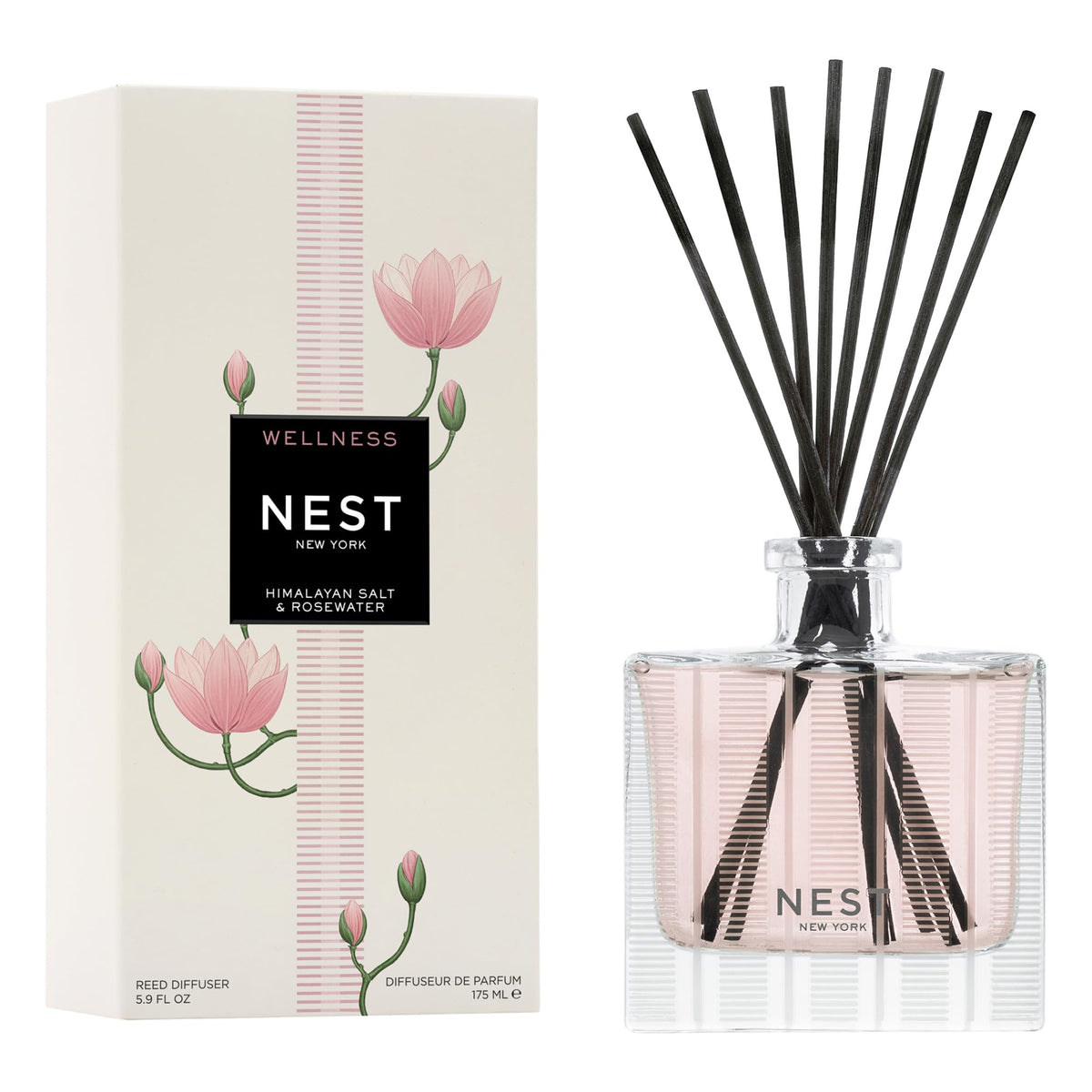 NEST New York Reed Diffuser, Wild Mint & Eucalyptus - 5.9 fl oz - Fragrance for Up to 90 Days - Reusable, Refillable Glass Holder - Includes 8 All-Natural Reed Sticks - Flame Free