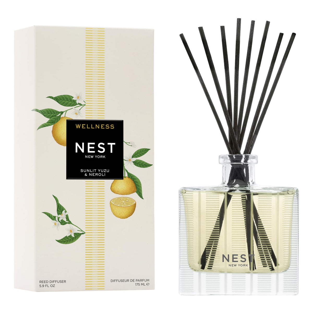 NEST New York Reed Diffuser, Wild Mint & Eucalyptus - 5.9 fl oz - Fragrance for Up to 90 Days - Reusable, Refillable Glass Holder - Includes 8 All-Natural Reed Sticks - Flame Free