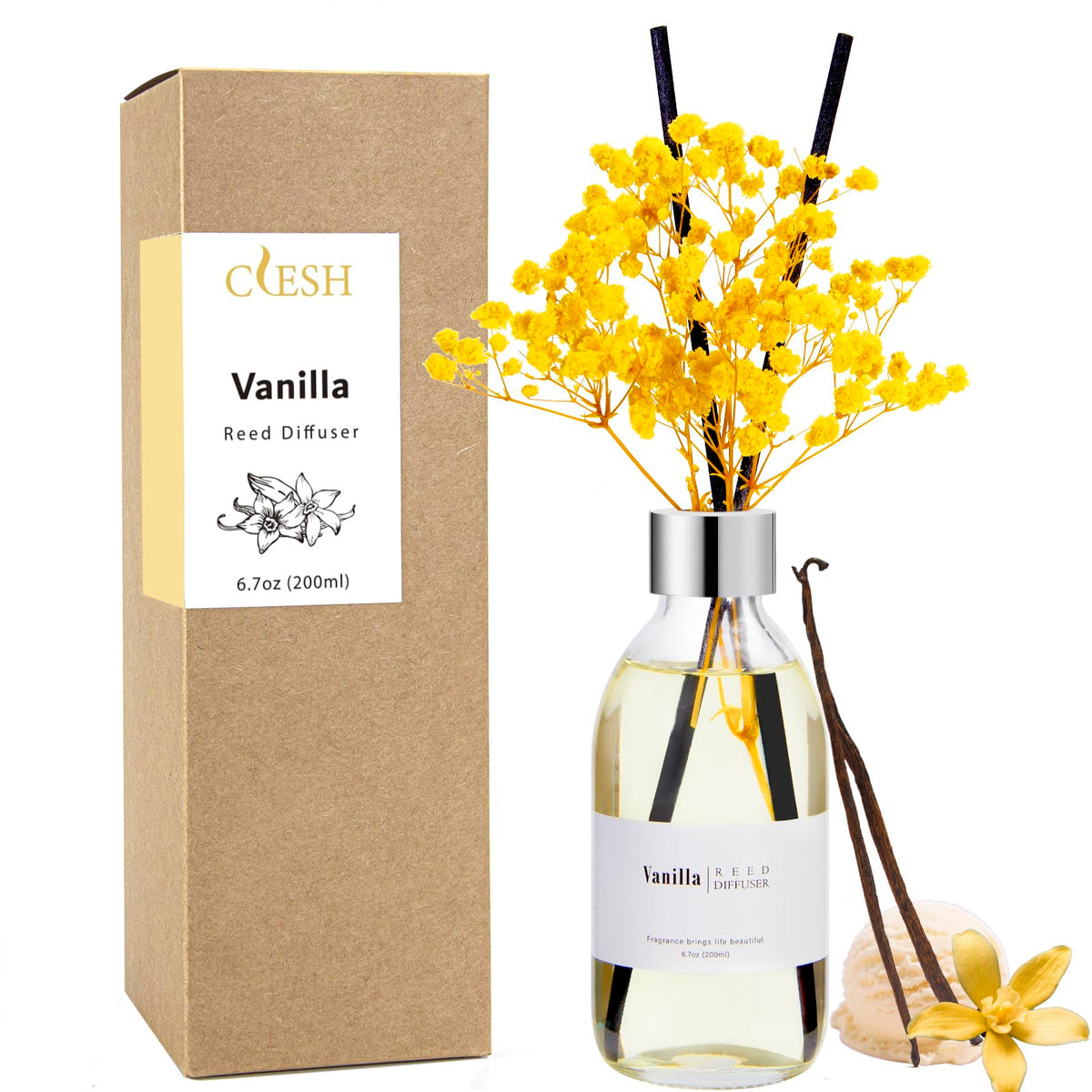 Clesh Reed Diffuser Set, 6.7 oz Eucalyptus Scented Diffuser with Sticks, Home Fragrance Reed Diffuser for Bathroom Shelf Decor
