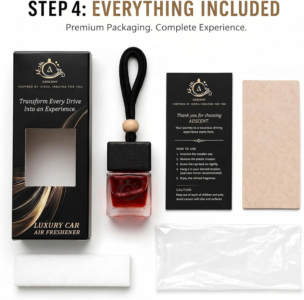 Roug-540 Luxury Car Air Freshener – Premium Hanging Diffuser, Long-Lasting Fragrance Oil, Elegant Glass Bottle with Leather Cap, Car Perfume for Men & Women (Up to 45 Days Freshness)
