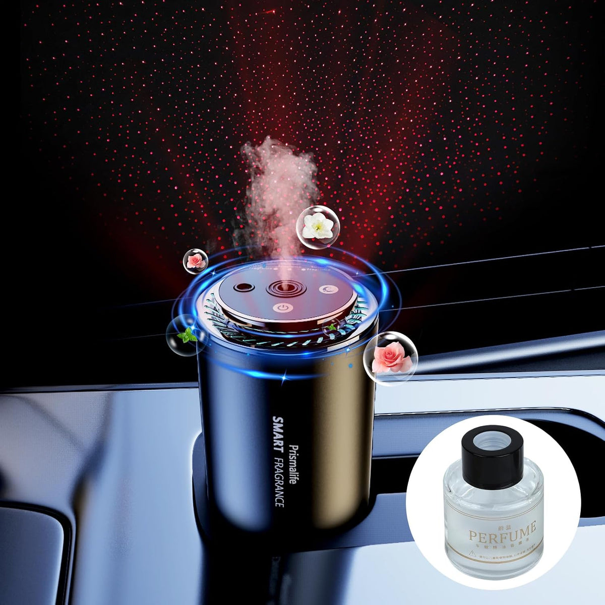 2025 Upgrade Smart Car Air Freshener, Rechargeable Car Air Freshener Diffuser with Starlight Projector & Atmosphere Light, Adjustable Car Freshener with Ultrasonic Tech & Auto On/Off, 50ml Perfume