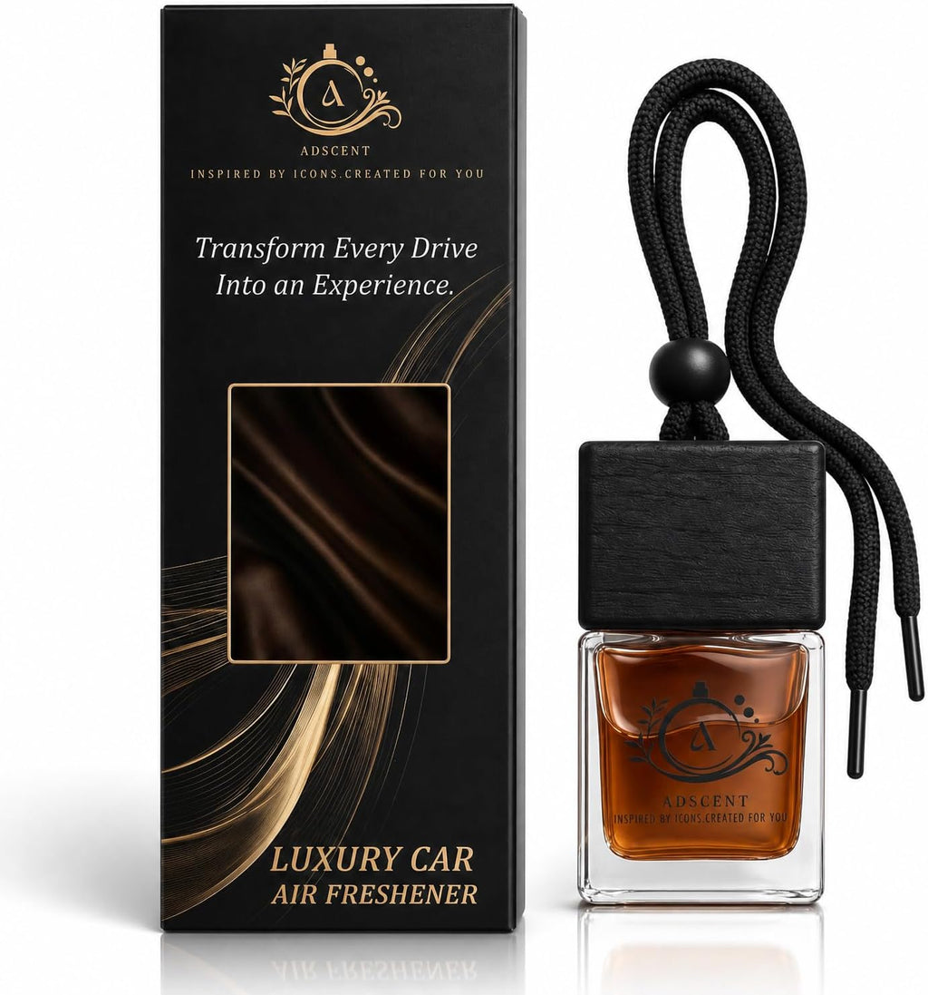 Leather Cream Luxury Car Air Freshener, Hanging Glass Bottle Diffuser, Leather + Vanilla Cream Fragrance, Long-Lasting Up to 45–60 Days, Made in Canada