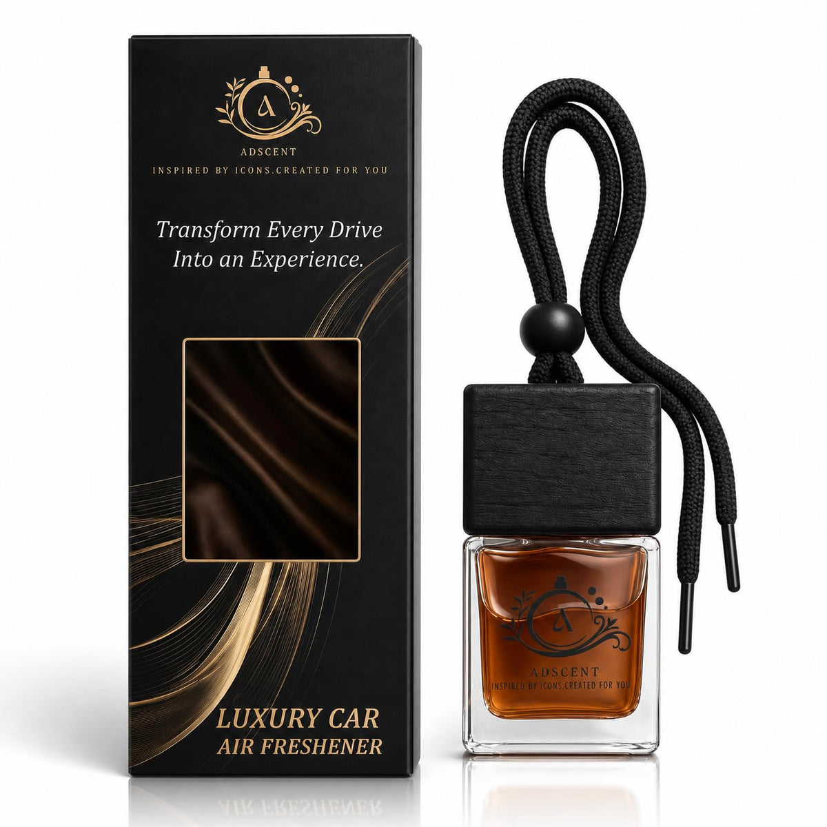 Leather Cream Luxury Car Air Freshener, Hanging Glass Bottle Diffuser, Leather + Vanilla Cream Fragrance, Long-Lasting Up to 45–60 Days, Made in Canada