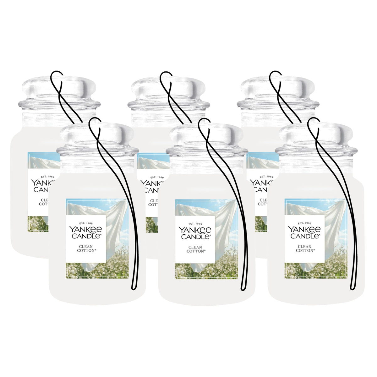 Yankee Candle Classic Paper Car Jar Air Freshener, Hanging Car Freshener, Long Lasting Car Fragrance, Midsummer’s Night (Pack of 6)