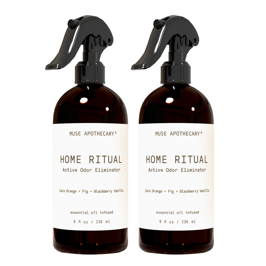 Muse Apothecary Home Ritual Active Odor Eliminator Spray - Furniture Deodorizer Spray & Bathroom Odor Eliminator for Home - Essential Oil Air Freshener - 4oz, Bergamot + French Lavender + Sandalwood