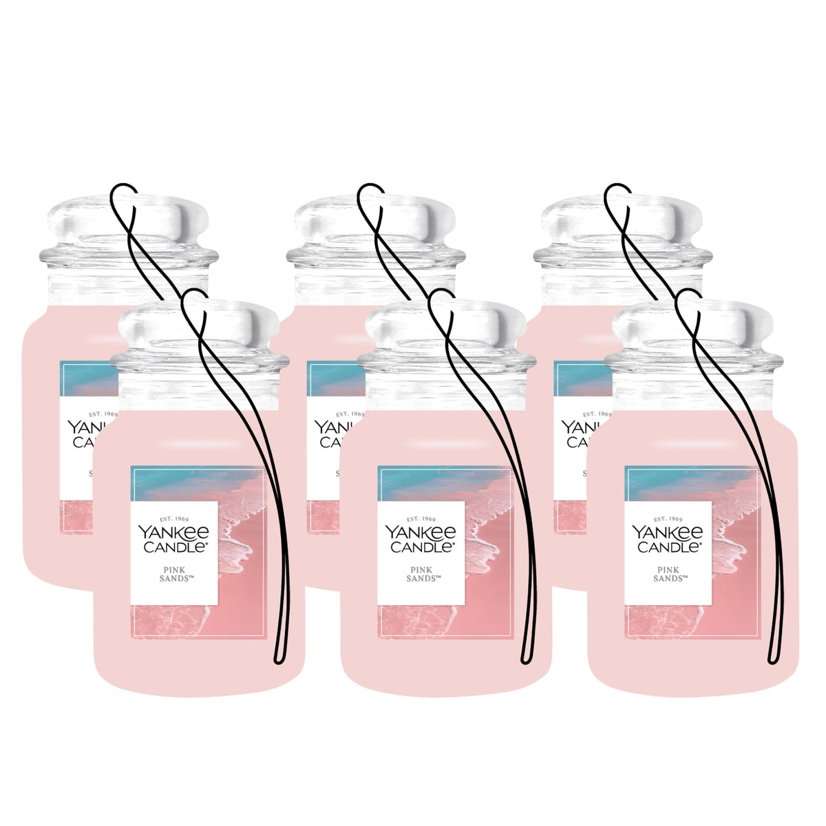 Yankee Candle Classic Paper Car Jar Air Freshener, Hanging Car Freshener, Long Lasting Car Fragrance, Midsummer’s Night (Pack of 6)