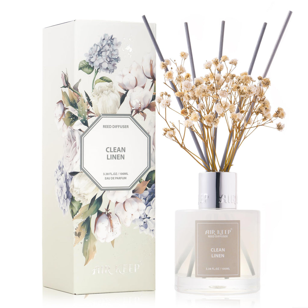 Airkeep Reed Diffuser Set,3.38 fl oz (100 ml) - Cinnamon Vanilla Oil Diffusers with 8 Reed Sticks, Home Fragrance Reed Diffuser for Bathroom Shelf Decor
