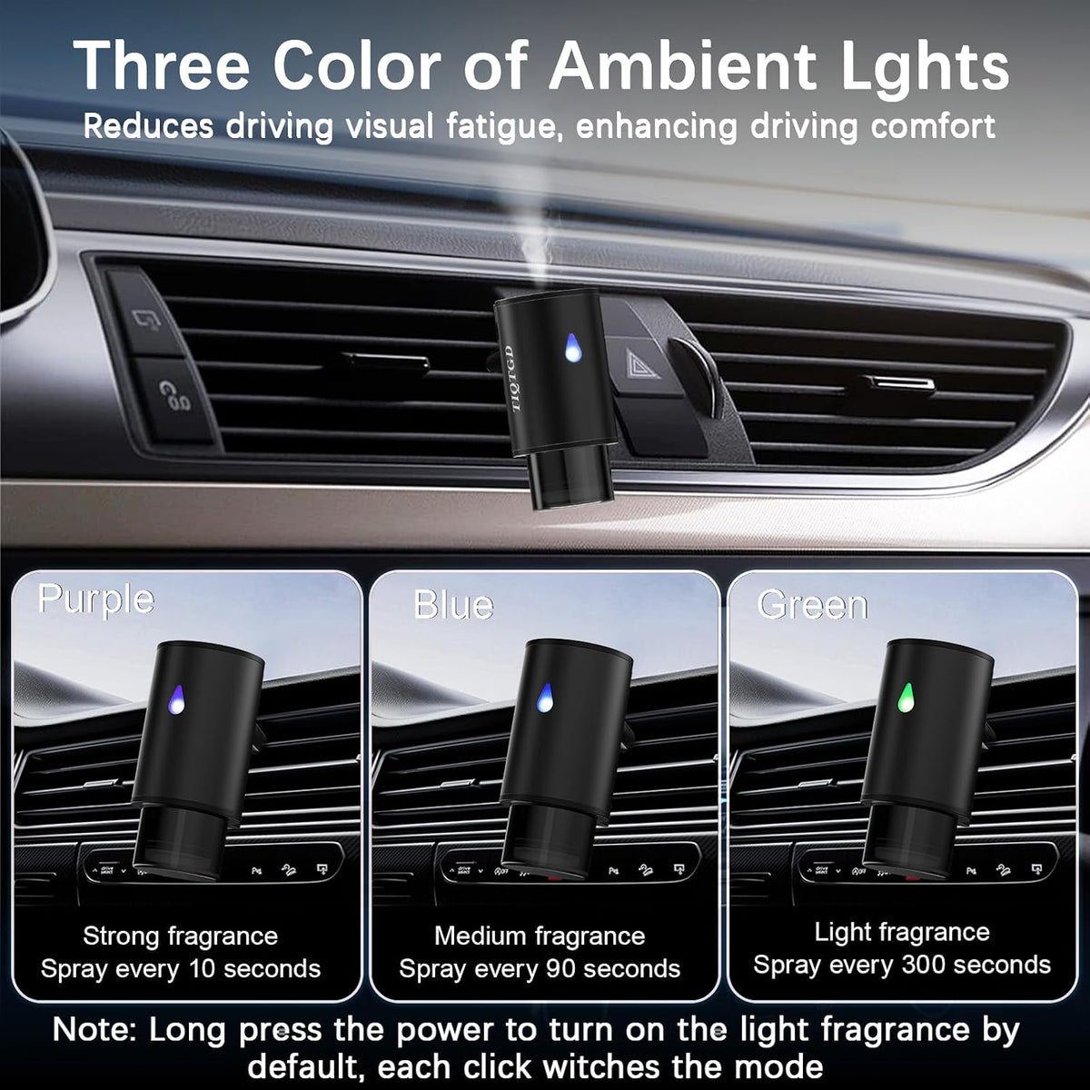 Car Air Freshener Diffuser, Smart Car Air Freshener with 3 Spray Modes, Auto On/Off, Rechargeable Aromatizante para Carro with 10pcs Essential Oil, 5 Scents, Long-Lasting, 2Pack
