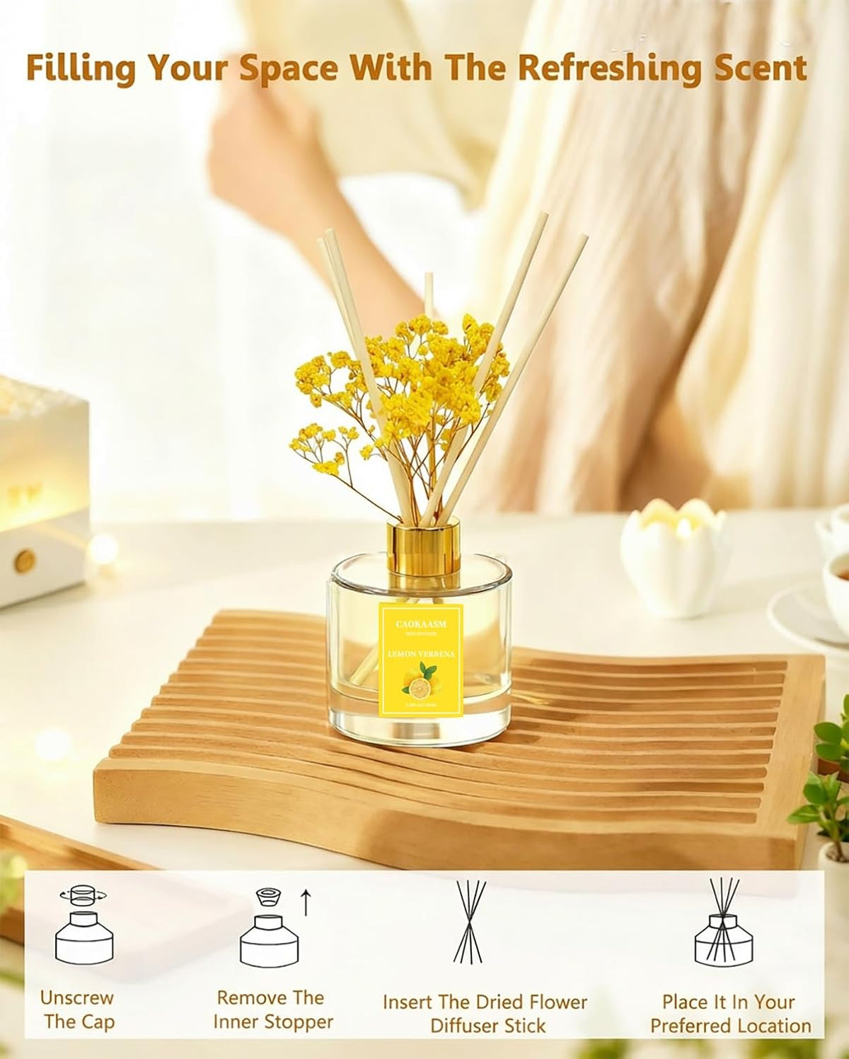 Reed Diffuser Set-Lemon Verbena Scent 3.38 fl oz,Scent Long
