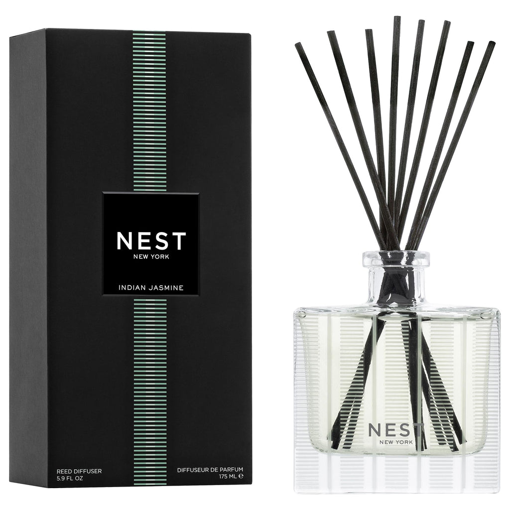NEST New York Reed Diffuser, Bamboo - 5.9 fl oz - Fragrance for Up to 90 Days - Reusable, Refillable Glass Holder - Includes 8 All-Natural Reed Sticks - Flame Free