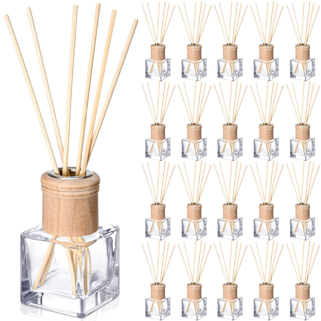 Roshtia 4 Set Reed Diffuser Bottles 50ml Glass Wooden Caps Rattan Sticks