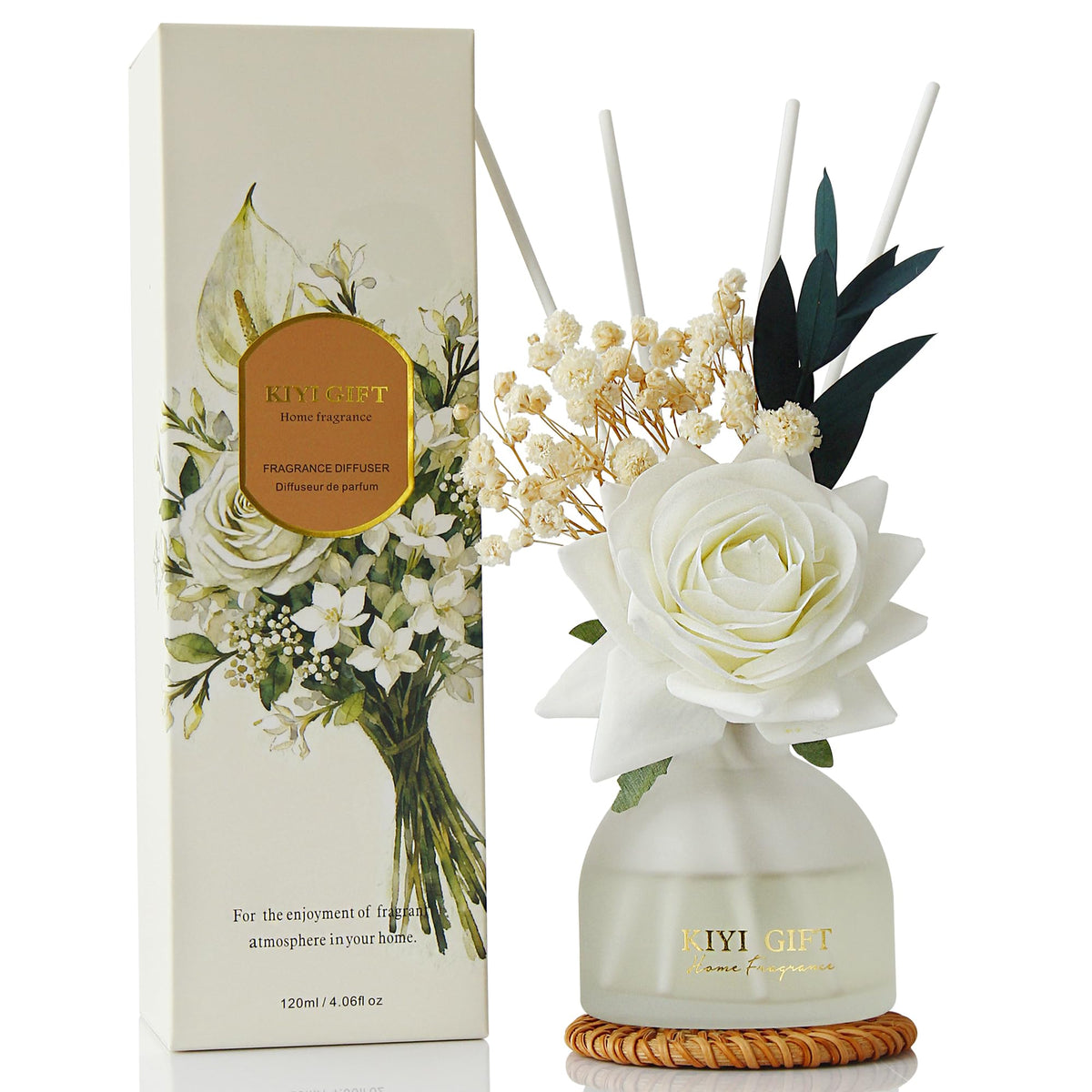 Reed Diffuser Set, 4.06 oz Scent Diffuser with 6 Sticks,Home Fragrance,Reed Diffuser for Bathroom Shelf Decor Jasmine Rose