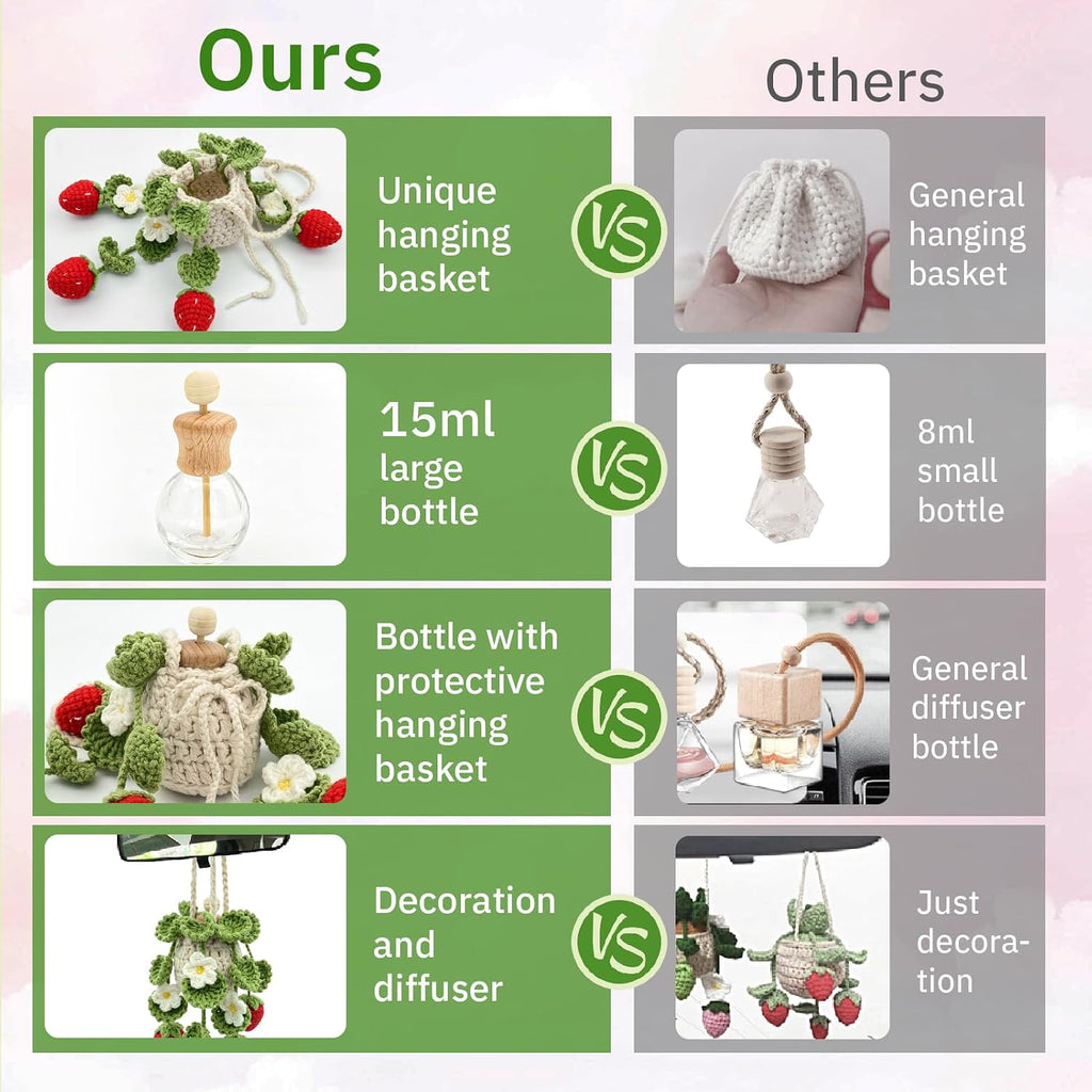 Crochet Car Air Freshener,15ml Diffuser Bottle with Strawberry Plant
