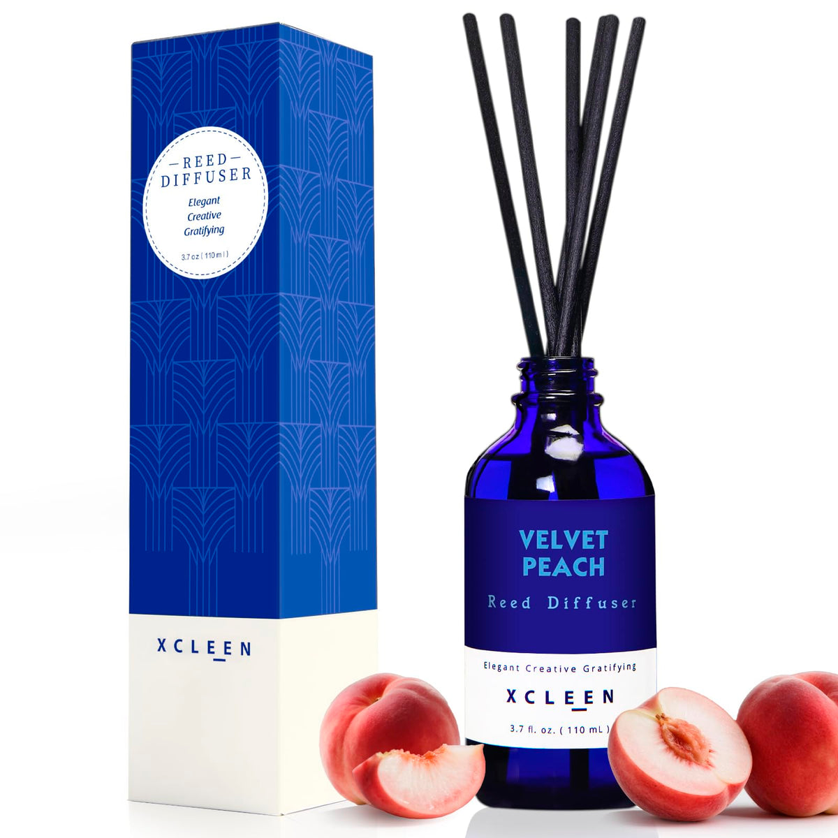 Xcleen Reed Diffusers Set, 3.7 Oz Scent Diffuser, 6 Reed Diffuser Sticks, Home Fragrance Hyacinth, Peony & Citrus, Aromatherapy Oil Diffuser Reeds, More Masculine Scent, Bathroom & Office Decor 110ml