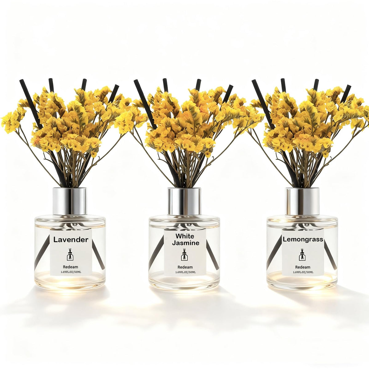 Reed Diffuser Set of 3 Pack, Linen Ocean Lavender Scented Oil Diffuser with 5 Sticks, Reed Diffuser for Home, Bathroom, Bathroom Air Freshener 1.7 FL.oz Each
