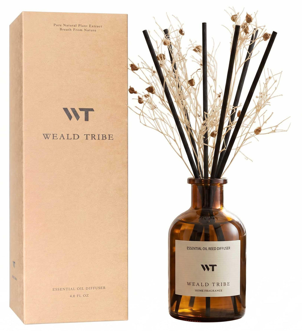 WEALD TRIBE Flower Reed Diffuser Set Vanilla Cinnamon Scent for Bathroom Air Fresheners | 4.0 fl oz Fragrance Oils with Sticks Home Fragrance Defusers | House Bedroom Office Shelf Decor & Gift