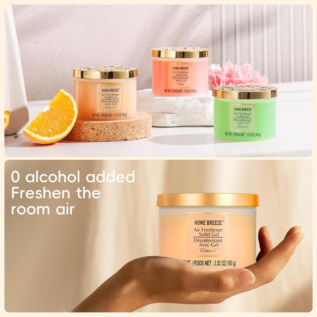 Air Freshener Solid Gel, 3 pk, 3 kinds of Designer Fragrances Air Freshener for Home, Eliminates Odors in Bathrooms, Kitchen, Pet Areas, Boats, RVs & Cars