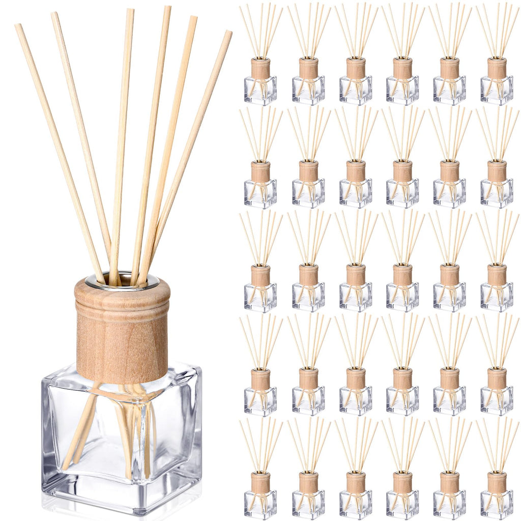 Roshtia 4 Set Reed Diffuser Bottles 50ml Glass Wooden Caps Rattan Sticks