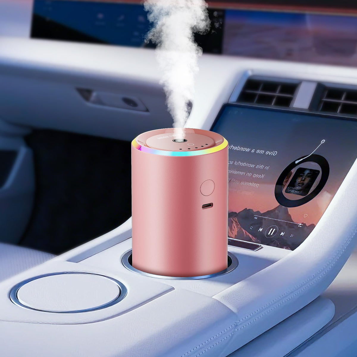 Smart Car Air Freshener Diffuser with 100ml Perfume, Rechargeable Car Fragrance Diffuser, 5 Adjustable Spray Modes, Auto On/Off, RGB Music Sync Light, Long Lasting Scent Up to 6 Months, Cologne Scent