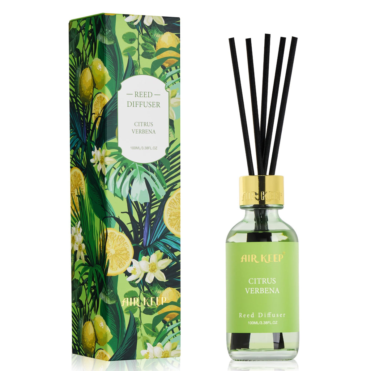 Airkeep Reed Diffuser Set, 3.38 fl oz (100 ml) - Bourbom Vanilla Oil Diffusers with 8 Reed Sticks, Home Fragrance Reed Diffuser for Bathroom Shelf Decor