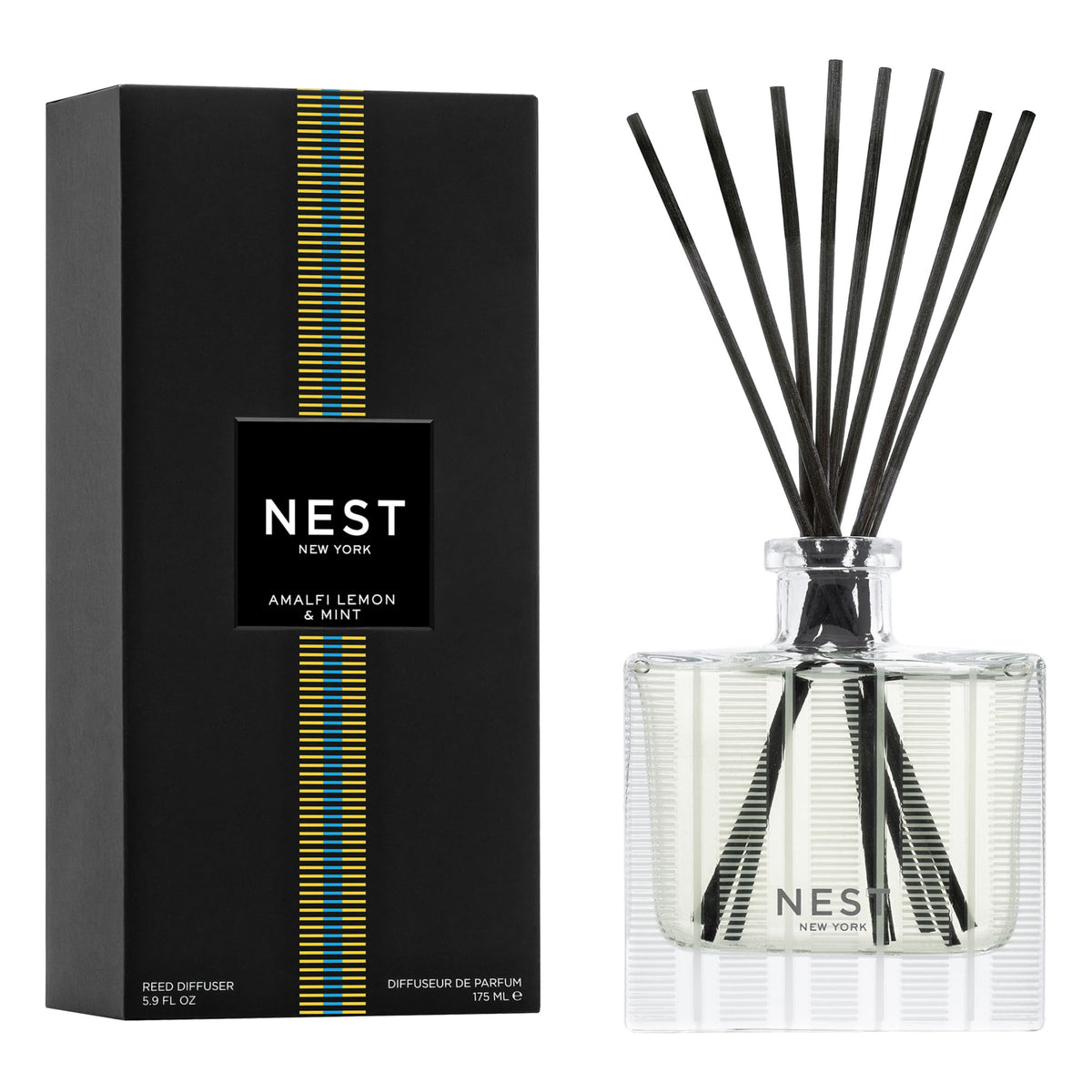 NEST New York Reed Diffuser, Bamboo - 5.9 fl oz - Fragrance for Up to 90 Days - Reusable, Refillable Glass Holder - Includes 8 All-Natural Reed Sticks - Flame Free