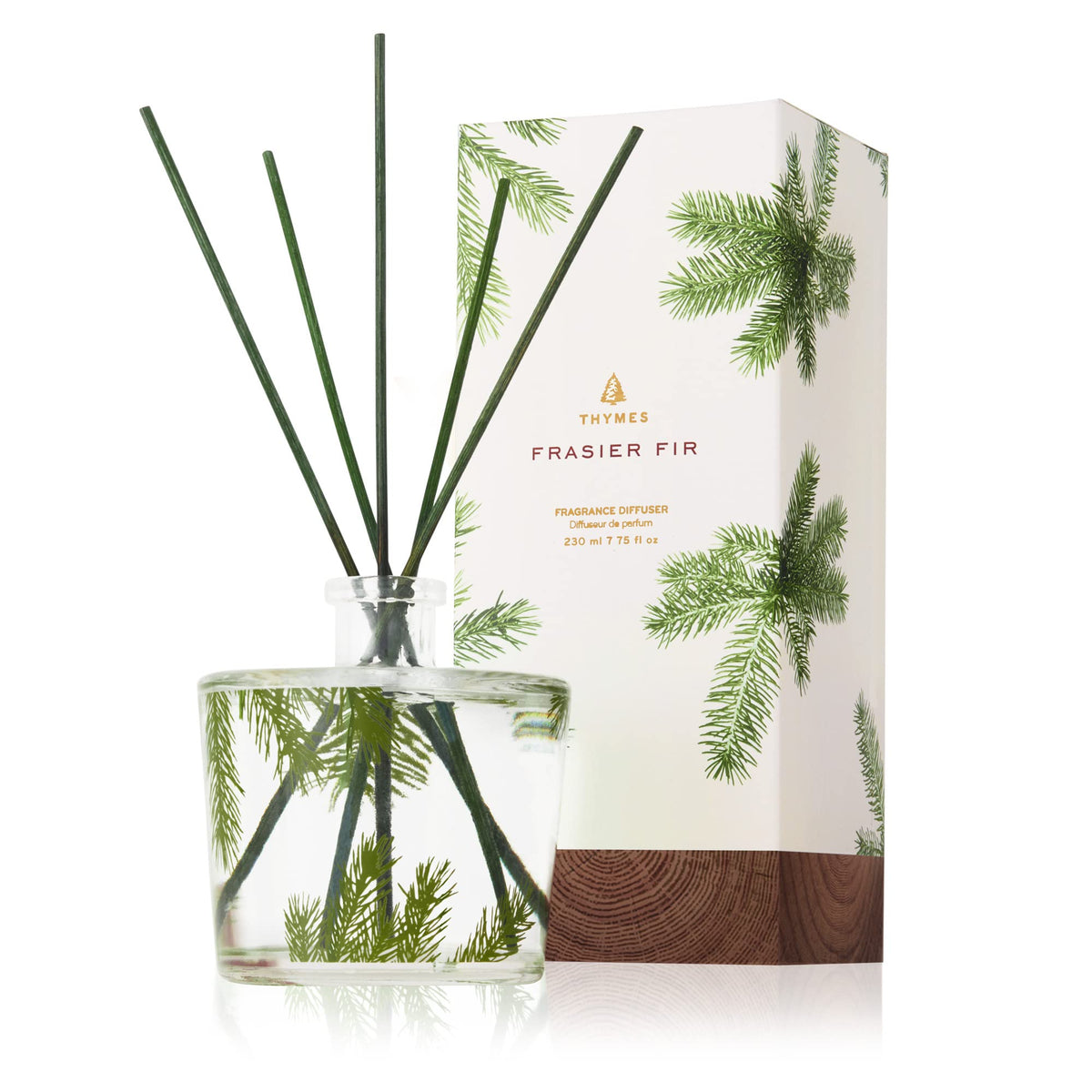 Thymes Frasier Fir Reed Diffuser Set – Includes Reeds, Fragrance Oil, and Frosted Glass Bottle – Fragrance Oil Diffuser – Room Fresheners – Luxury Home Decor – Green & Clear (Pine Needle, 4 fl oz)