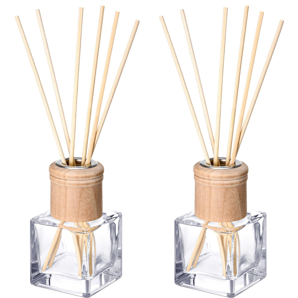 Roshtia 4 Set Reed Diffuser Bottles 50ml Glass Wooden Caps Rattan Sticks