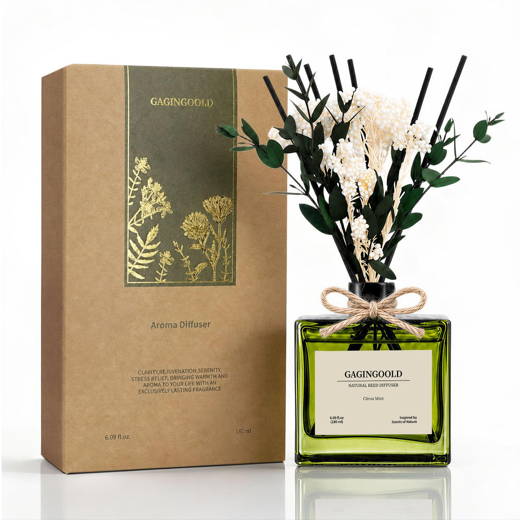 Reed Diffuser, 6.09 oz Earthy Sandalwood Scent Diffuser with Sticks & Dried Flowers, 120 Days Long Lasting diffusers for Home, Elegant Fragrance for Bathroom Bedroom Office Decor Air Fresh