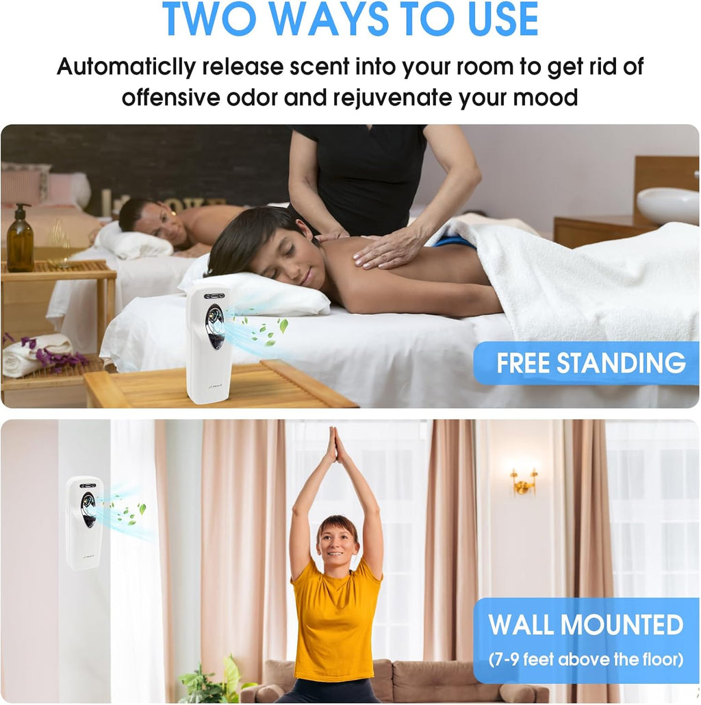 Automatic Air Freshener Spray Dispenser, Custom Timing (Day/Night/24H, 5/10/15/30 min interval), Wall Mounted/Free Standing, Home& Commercial, Glade& Airwick Refill Can, 2 D batteries, Milas-D
