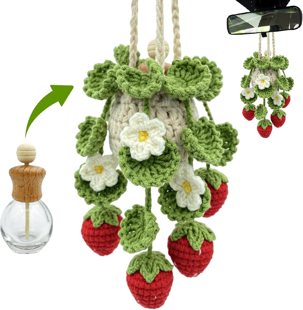 Crochet Car Air Freshener,15ml Diffuser Bottle with Strawberry Plant