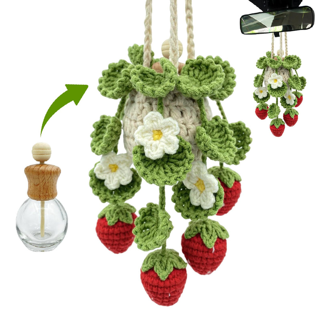 Crochet Car Air Freshener,15ml Diffuser Bottle with Strawberry Plant