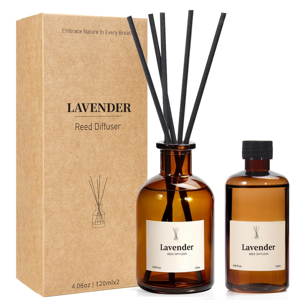 Reed Diffuser Set, 8.12 fl.oz Eucalyptus Scented Diffuser with Sticks, Up to 120 Days, Home Fragrance Reed Diffuser for Bathroom Shelf Decor & Room Freshener, 2 Pack