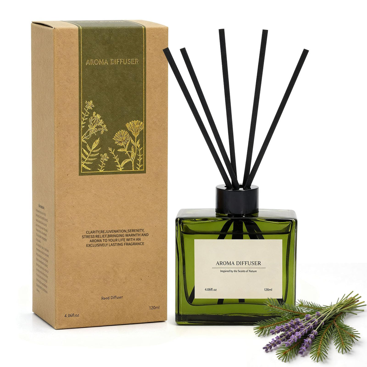 Reed Diffuser, 4 oz Earthy Sandalwood Scent Diffuser with 7 Sticks, Long Lasting Reed diffusers for Home, Elegant Fragrance for Bathroom Bedroom Office Decor, Air Fresh