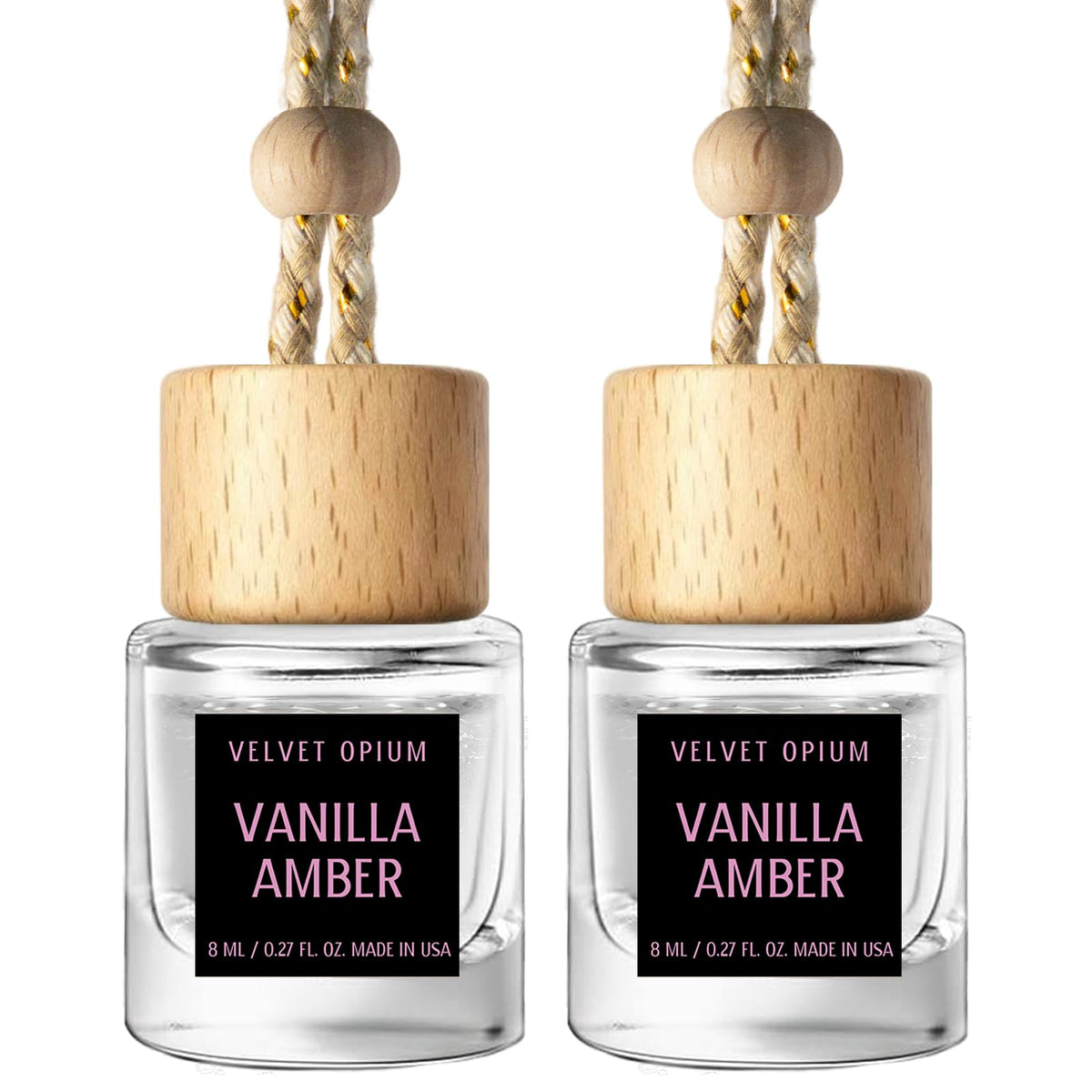 C Classy Car Air Freshener Hanging 2 Pack, Mahogany Teakwood Essential Oil Diffuser, Cute Glass Bottle, Long-Lasting Fragrance Car Accessories for Women & Men, Made in USA