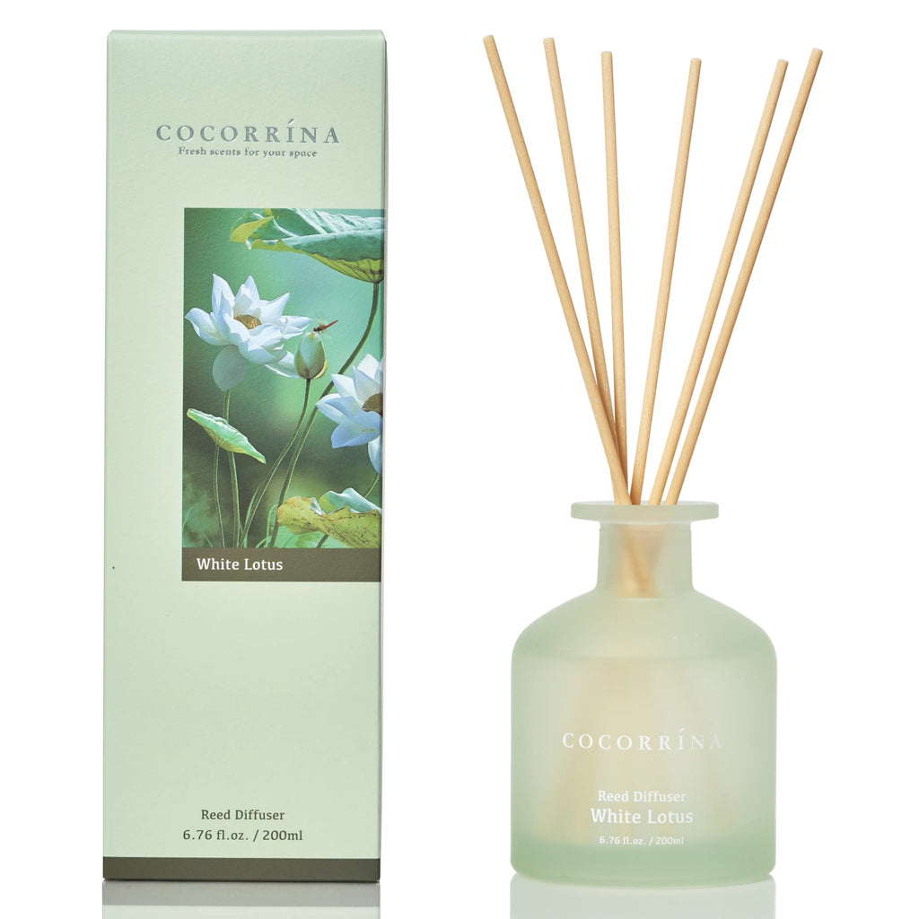 Cocorrína Reed Diffuser - White Lotus 6.76oz Diffuser with Sticks Home Fragrance Essential Oil Reed Diffuser for Home Bedroom Bathroom Shelf Decor Office Decor (Summer Collection)