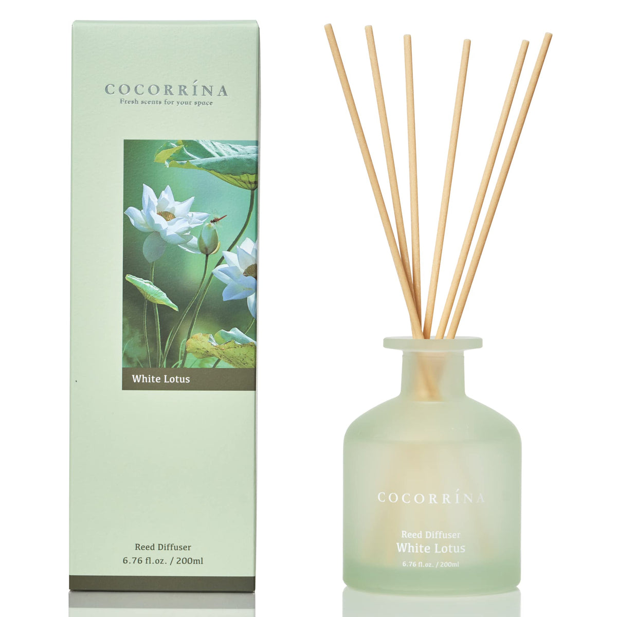 Cocorrína Reed Diffuser - White Lotus 6.76oz Diffuser with Sticks Home Fragrance Essential Oil Reed Diffuser for Home Bedroom Bathroom Shelf Decor Office Decor (Summer Collection)