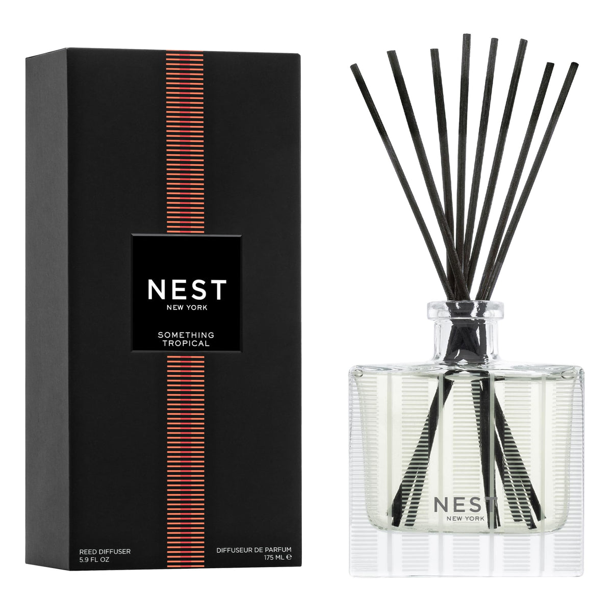 NEST New York Reed Diffuser, Bamboo - 5.9 fl oz - Fragrance for Up to 90 Days - Reusable, Refillable Glass Holder - Includes 8 All-Natural Reed Sticks - Flame Free