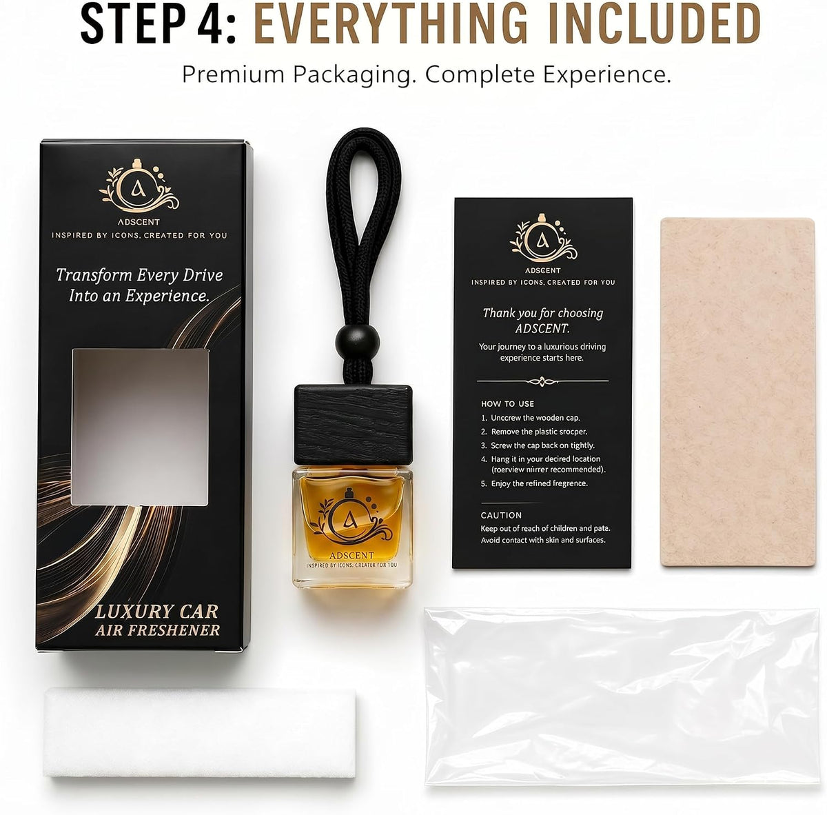 Aventus Luxury Car Air Freshener, Hanging Glass Bottle Diffuser, Long Lasting 30–45 Days, Premium Leather Cap & Rope, Car Perfume, Auto Fragrance Diffuser, Made in Canada