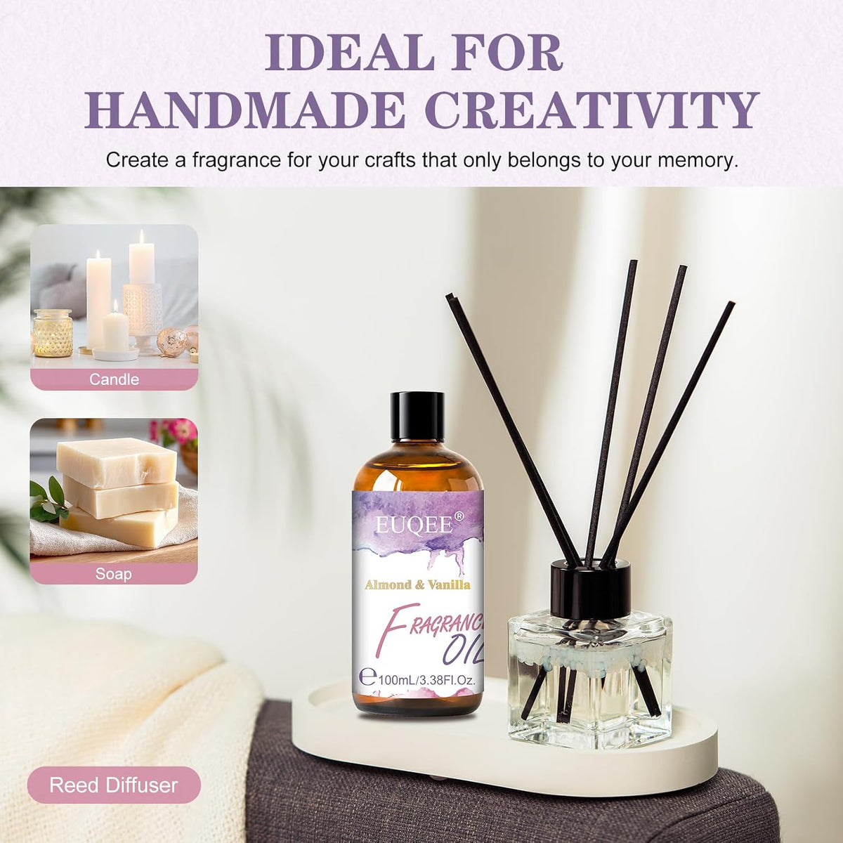 EUQEE Almond & Vanilla Fragrance Oil, 3.38 Fl oz/ 100ml