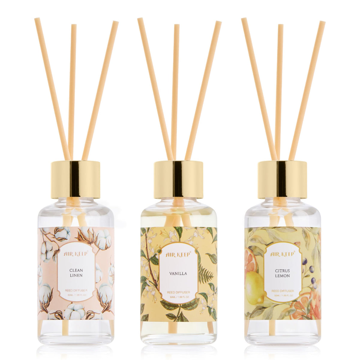 Airkeep Reed Diffuser Set, 3.38 fl oz (100 ml) - Bourbom Vanilla Oil Diffusers with 8 Reed Sticks, Home Fragrance Reed Diffuser for Bathroom Shelf Decor