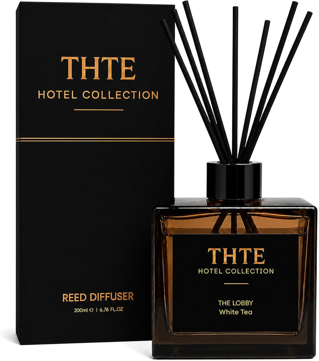 White Tea Reed Diffuser for Home, Airy Clean Hotel-Inspired Scent with Soft Musk, Long-Lasting Home Fragrance with Black Fiber Reeds for Bedroom, Bathroom and Living Room