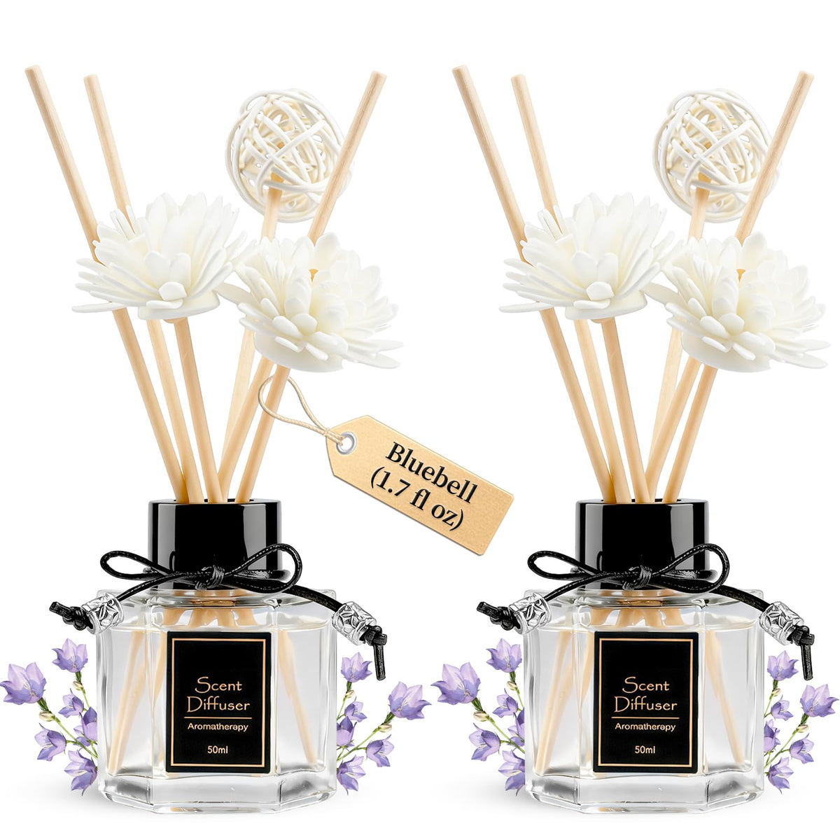 TonJin 2PCS Lavender Reed Diffuser Set 1.7 fl oz with 6 Scent Sticks, Calming Essential Oil Diffuser Sticks for Home, Relaxing Home Fragrance for Bedroom & Bathroom, Natural Non-Toxic Air Freshener