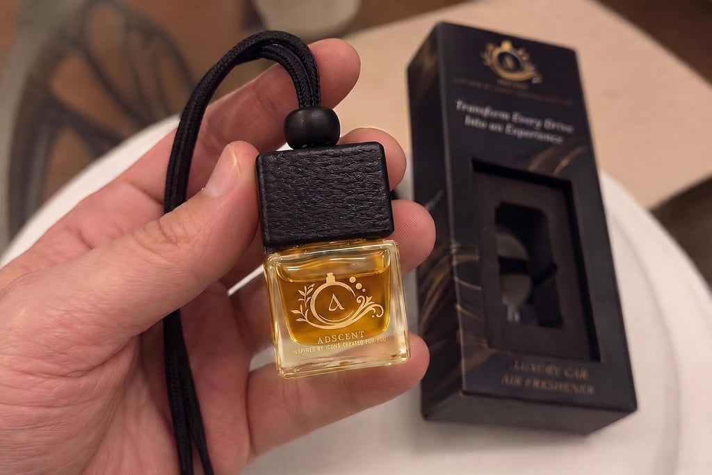 Aventus Luxury Car Air Freshener, Hanging Glass Bottle Diffuser, Long Lasting 30–45 Days, Premium Leather Cap & Rope, Car Perfume, Auto Fragrance Diffuser, Made in Canada